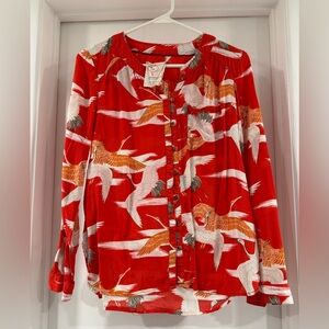 Anthropologie Red and White Patterned Blouse size 2